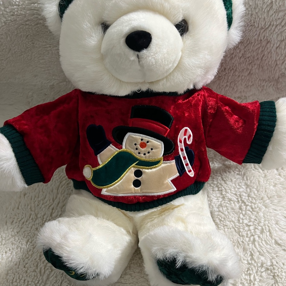 Vtg Christmas White Bear Kmart 1999 Red Snowman Sweater 16" Tall